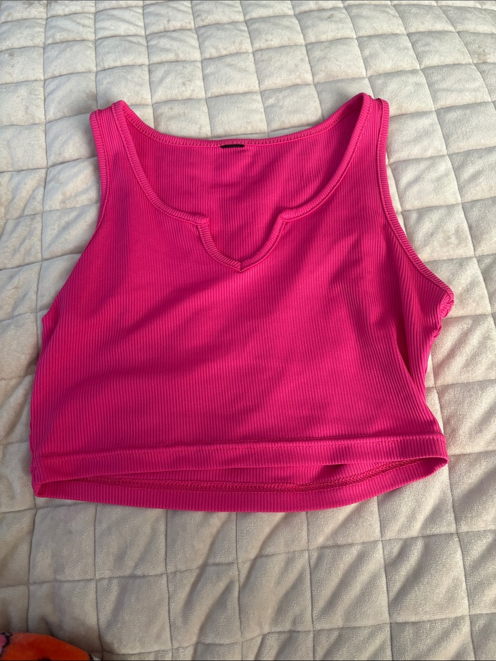 Women’s Ribbed Notch-Neck Crop Tank - Hot Pink
